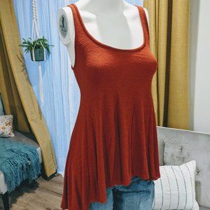 Rust High Low Tank Top with Flared Hem